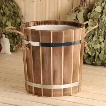 Запарник - ведро для бани и сауны «Добрыня», 10 л, липа, пластиковая вставка, «Добропаровъ»