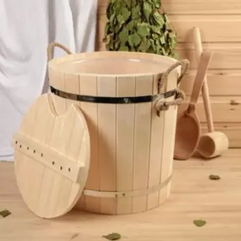 Запарник - ведро для бани и сауны, 18 л, липа, пластиковая вставка, с крышкой, «Добропаровъ»