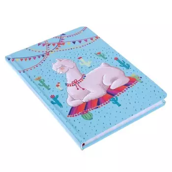 Записная книжка А5, 128 листов в клетку "Лама отмечает ДР", твёрдая обложка, матовая ламинация, лён