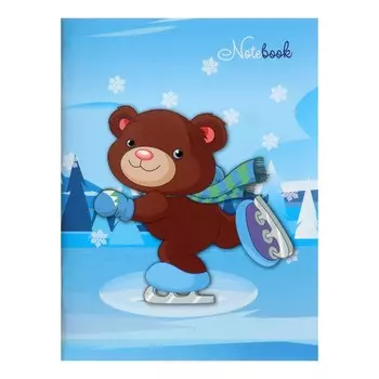 Записная книжка А6, 48 листов в точку "Мишутка на коньках", обложка мелованный картон с ламинацией, блок офсет