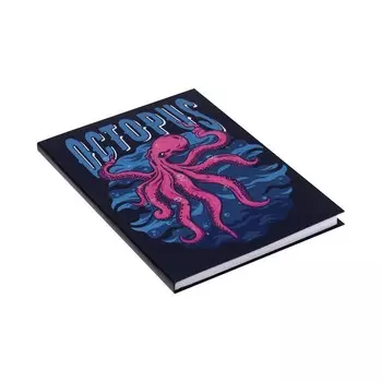Записная книжка А6, 80 листов в клетку "Розовый осминог", интегральная обложка, выборочный УФ лак, металлическая пленка, блок 65г/м2