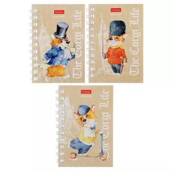 Записная книжка, А7, 40 листов, в клетку, на гребне, "Корги_LIFE", обложка мелованный картон, блок офсет