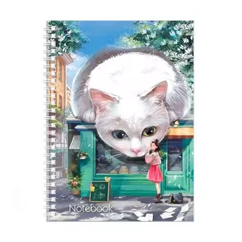 Записная книжка для девочек А5 (145х200мм), 80 листов на гребне "Большой котик", твёрдая обложка, матовая ламинация, блок офсет 80г/м2