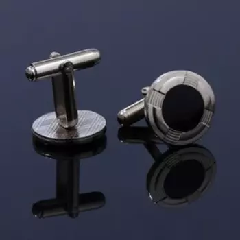 Запонки «Круг» компас, цвет чёрный в серебре