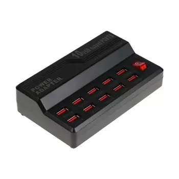 Зарядная станция WLX-838, 10 USB, 60 Вт, 12 А, выключатель, чёрная