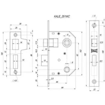 Защелка врезная KALE 251 WC, 44 мм, цвет хром