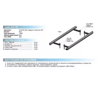 Защита порогов d57 Rival для ВАЗ 2121 (4x4) 3-дв. 1977-2019 2019-н.в., нерж. сталь, 2 шт., R.6002.003