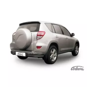 Защита заднего бампера "уголки" Arbori d76+d42 двойные черные TOYOTA RAV-4 2009-2010