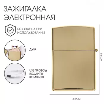 Зажигалка электронная, дуговая, USB, 5.63.81.3 см, золотой хром