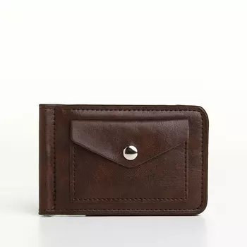 Зажим для купюр, карт, отдел для монет на кнопке, коричневый