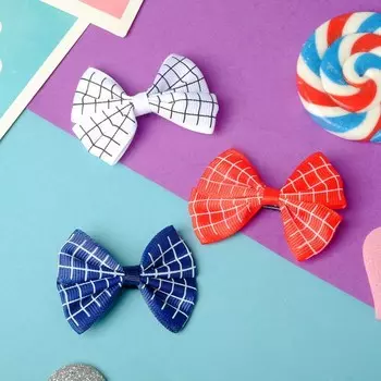 Зажим для волос "Бантик" 5 см клеточка, микс