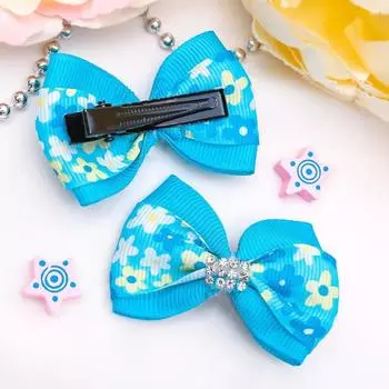 Зажим для волос "Бантик блеск" 5 см стразы цветы микс