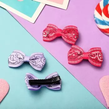 Зажим для волос "Бантик" узор, 4,5 см, сиреневый и розовый