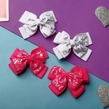 Зажим для волос «Бантик», вензеля серебро, 6 см