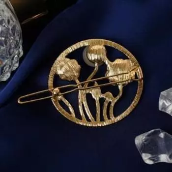 Зажим для волос "Джилли арт" цветы 6 см, золото