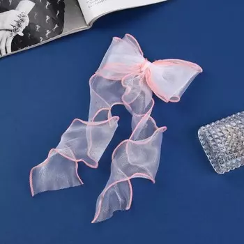 Зажим для волос "Школьница" бантик, 13х23 см, белый с розовым кантиком