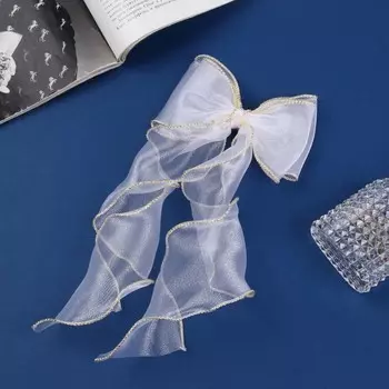 Зажим для волос "Школьница" бантик, 13х27 см, айвори с кантиком