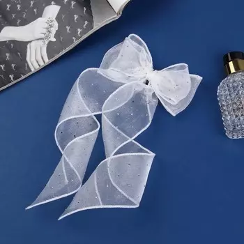 Зажим для волос "Школьница" бантик точка, 12х30 см, белый