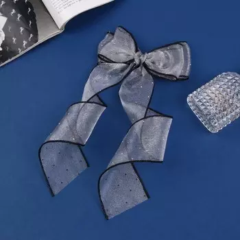 Зажим для волос "Школьница" бантик точка, 12х30 см, серый