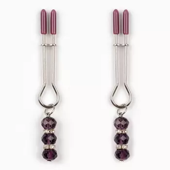 Зажимы для сосков, БДСМ аксессуар, с бусинами, металл, пластик, фиолетовый