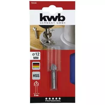 Зенкер по металлу KWB, d=12 мм, хвостовик d=8 мм, угол конуса 90°, быстрорежущая сталь HSS
