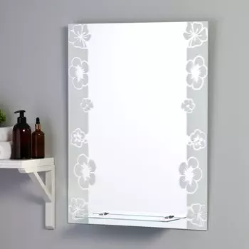Зеркало «Флора», с пескоструйной графикой, настенное, с полочкой, 53,568,5 см