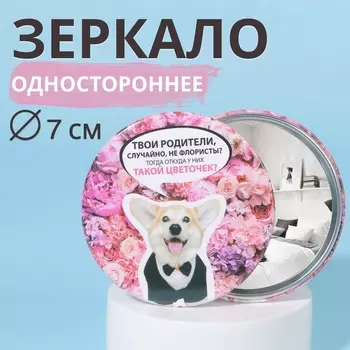 Зеркало карманное «Корги», d=7 см, разноцветное