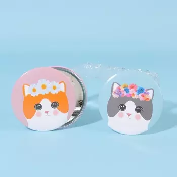 Зеркало карманное «Котик», d = 7 см, розовое