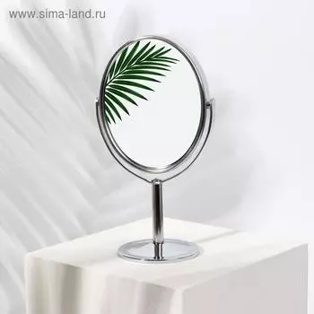 Зеркало на ножке, двустороннее, с увеличением, зеркальная поверхность 8 9,5 см, цвет серебристый