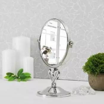 Зеркало настольное, двустороннее, с увеличением, d зеркальной поверхности 14,5 см, цвет серебристый