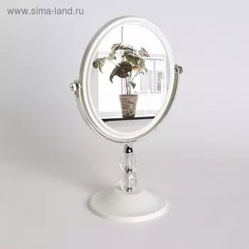 Зеркало настольное «Овал», двустороннее, с увеличением, зеркальная поверхность 11,7 14,5 см, цвет белый/прозрачный