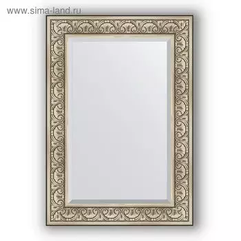 Зеркало с фацетом в багетной раме - барокко серебро 106 мм, 70 х 100 см, Evoform