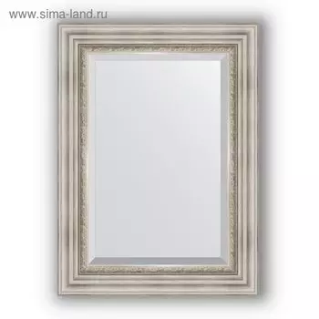 Зеркало с фацетом в багетной раме - римское серебро 88 мм, 56 х 76 см, Evoform