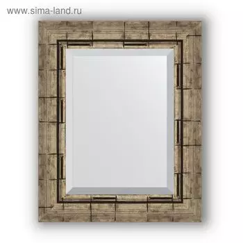 Зеркало с фацетом в багетной раме - серебряный бамбук 73 мм, 43 х 53 см, Evoform