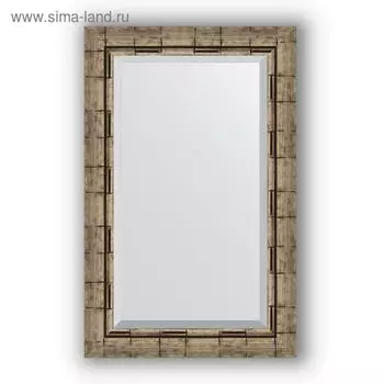 Зеркало с фацетом в багетной раме - серебряный бамбук 73 мм, 53 х 83 см, Evoform