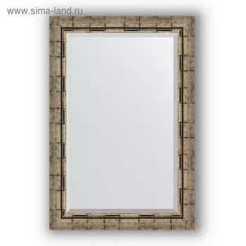 Зеркало с фацетом в багетной раме - серебряный бамбук 73 мм, 63 х 93 см, Evoform