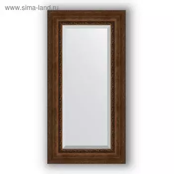 Зеркало с фацетом в багетной раме - состаренная бронза с орнаментом 120 мм, 62 х 122 см, Evoform