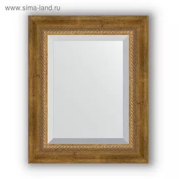 Зеркало с фацетом в багетной раме - состаренное бронза с плетением 70 мм, 43 х 53 см, Evoform
