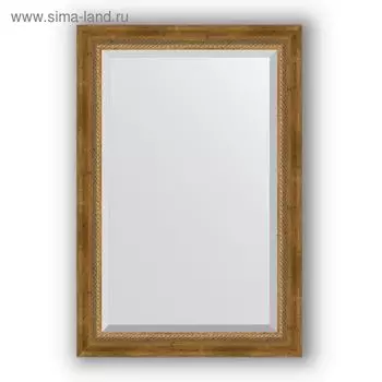 Зеркало с фацетом в багетной раме - состаренное бронза с плетением 70 мм, 63 х 93 см, Evoform