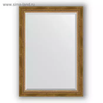 Зеркало с фацетом в багетной раме - состаренное бронза с плетением 70 мм, 73 х 103 см, Evoform