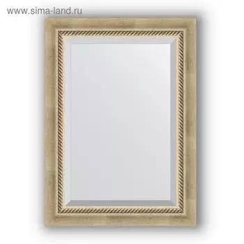 Зеркало с фацетом в багетной раме - состаренное серебро с плетением 70 мм, 53 х 73 см, Evoform