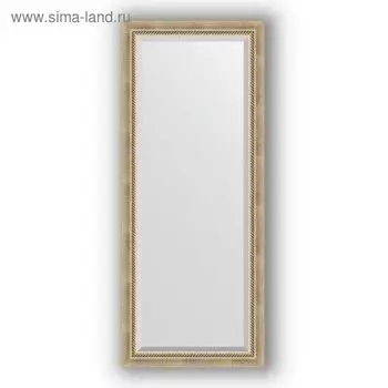 Зеркало с фацетом в багетной раме - состаренное серебро с плетением 70 мм, 63 х 153 см, Evoform