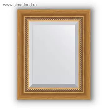 Зеркало с фацетом в багетной раме - состаренное золото с плетением 70 мм, 43 х 53 см, Evoform