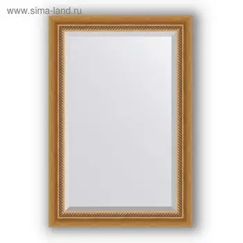 Зеркало с фацетом в багетной раме - состаренное золото с плетением 70 мм, 63 х 93 см, Evoform