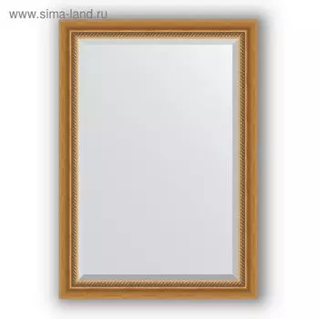 Зеркало с фацетом в багетной раме - состаренное золото с плетением 70 мм, 73 х 103 см, Evoform
