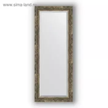 Зеркало с фацетом в багетной раме - старое дерево с плетением 70 мм, 53 х 133 см, Evoform