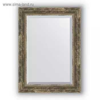 Зеркало с фацетом в багетной раме - старое дерево с плетением 70 мм, 53 х 73 см, Evoform
