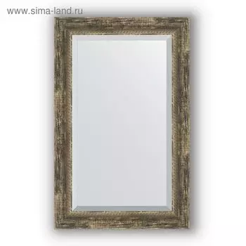 Зеркало с фацетом в багетной раме - старое дерево с плетением 70 мм, 53 х 83 см, Evoform