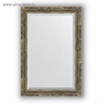 Зеркало с фацетом в багетной раме - старое дерево с плетением 70 мм, 63 х 93 см, Evoform
