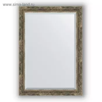 Зеркало с фацетом в багетной раме - старое дерево с плетением 70 мм, 73 х 103 см, Evoform